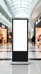Digital Signage in Shopping Mall: A sleek, modern digital signage display stands prominently in the heart of a bustling shopping mall, inviting attention and offering a canvas for dynamic content.