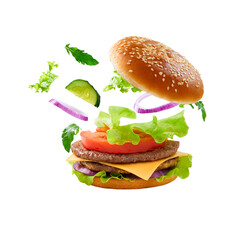 Burger fast food on white isolated on white