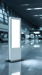 Billboard in Modern Hub: A sleek, illuminated billboard stands tall within a modern, open-plan hub, its blank screen offering a canvas for impactful messaging.