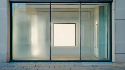Empty Storefront: A minimalist modern storefront featuring large glass windows, creating a sense of openness and inviting curiosity.