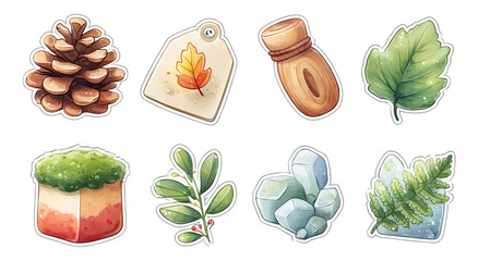 Colorful Soft Painted Stickers of Nature Elements in Mini Ranger Field Kit Style