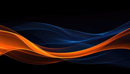 Abstract design with smooth, flowing orange and blue waves against a stark black background, creating a dynamic contrast