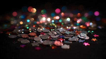 Glittering Galaxy of Celebration: An abstract and evocative photograph, showcasing a collection of shimmering glitter elements, each one a tiny galaxy in itself.