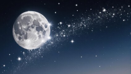 Obraz premium Mystical Moonlit Night - A Celestial Dance of Stars and Lunar Glow.