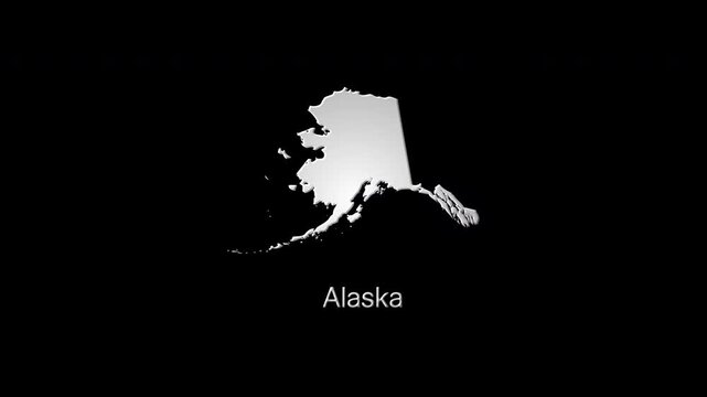 Glowing and disappearing pixelated map of alaska on black background