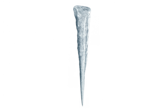 Isolated icicle dripping melting water, cold winter season element, natural ice formation on transparent background