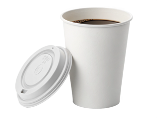 Disposable paper coffee cup with lid isolated on white background