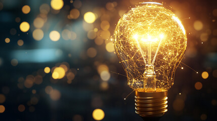 A hyperrealistic glowing digital network forming abstract creative ideas, symbolizing global connection, innovation, and the fusion of advanced technology with human imagination.