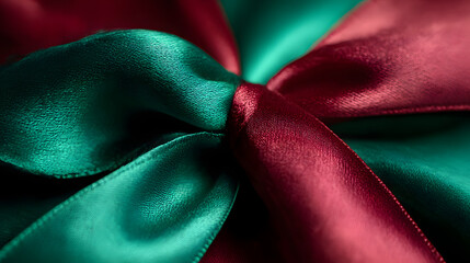 Festive Ribbon: A close-up view of a beautifully crafted ribbon, where the contrasting shades of red and green intertwine to create a visually striking display of texture and color.