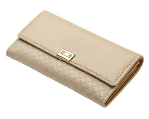 Women's beige wallet on a white background