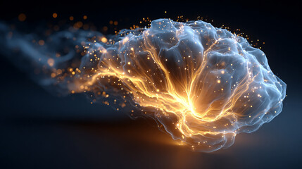 A hyperrealistic glowing digital network forming abstract creative ideas, symbolizing global connection, innovation, and the fusion of advanced technology with human imagination.