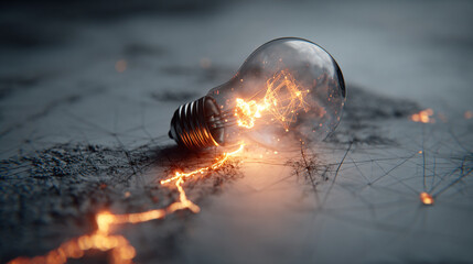 A hyperrealistic glowing digital network forming abstract creative ideas, symbolizing global connection, innovation, and the fusion of advanced technology with human imagination.