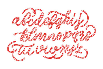 Christmas candy cane 3d alphabet isolated on white background. Decorative vector font for Winter Holidays and New Year. Vector illustration.