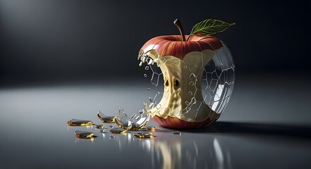 A digitally manipulated with a honeycomb pattern and a bite taken out of it, with honey dripping from the edges, creating a surreal and artistic visual effect