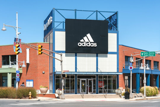 Atlantic City, NJ - Aug 26, 2025: Wide noon view of Adidas AG, a German multinational corporation and one of the world's leading sportswear manufacturers, founded by Adolf "Adi" Dassler in 1949
