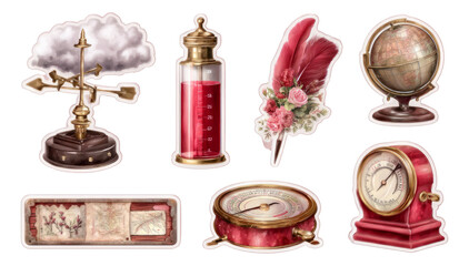 Whimsical Weather Tools for Meteorologists in a Painterly Style on Transparent Background