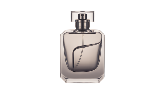 Luxury perfume bottle with elegant glass design and shiny cap, isolated on transparent background, PNG. 
 - Powered by Adobe