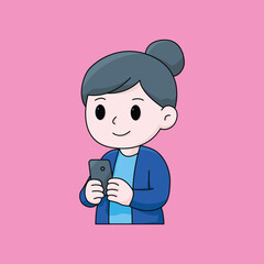 Cute Cartoon Girl Working  &ndash; Digital Illustration