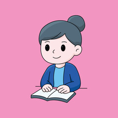 Cute Cartoon Girl Working  &ndash; Digital Illustration