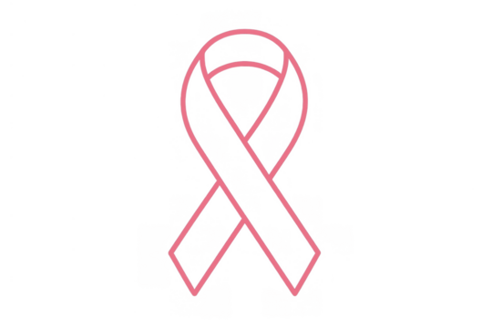 Pink ribbon outline showing breast cancer awareness, support, health, and a charity symbol on transparent background