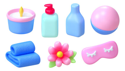 Colorful Spa-Themed Objects for Relaxation and Self-Care Concept Illustration