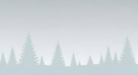 Simple cartoon forest horizon of thin fir silhouettes against a smooth grey-blue gradient sky, rendered in a crisp, modern vector style.