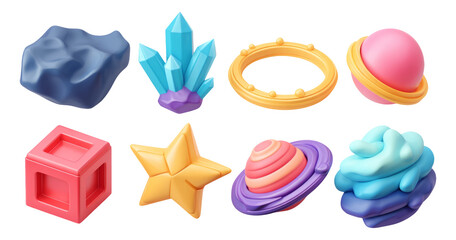 Colorful Cosmic Artifacts on Transparent Background for Creative Projects