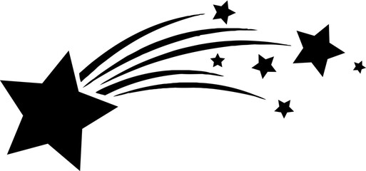 Black Silhouette of a Shooting Star with Streaks and Smaller Stars Emitting Light