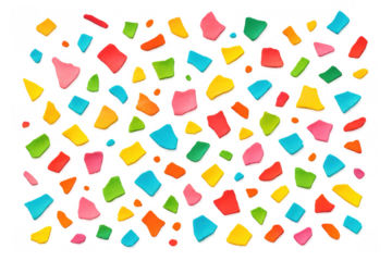 Colorful confetti pieces falling on a transparent background, vibrant festive sprinkles for celebration party designs