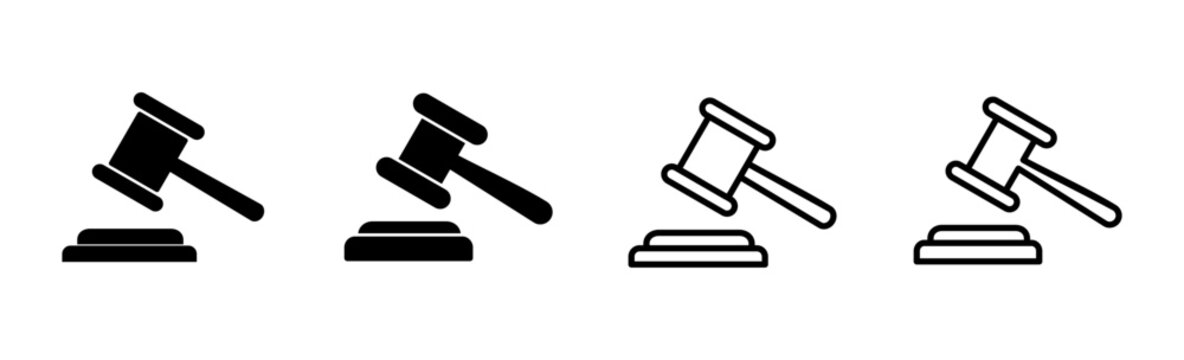 Gavel icon set. judge gavel icon vector. law icon vector. auction hammer