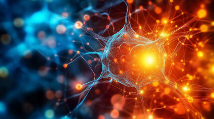 A dynamic visualization of neural network nodes expanding outward, interconnected by glowing lines, representing artificial intelligence, data flow, and complex systems.