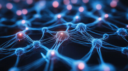 A dynamic visualization of neural network nodes expanding outward, interconnected by glowing lines, representing artificial intelligence, data flow, and complex systems.