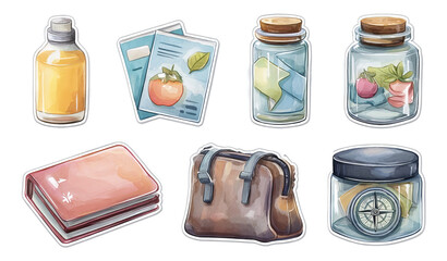Travel Essentials Soft Watercolor Stickers for Creative Projects and Designs