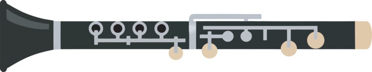 A stylized illustration of a clarinet, showcasing its various components and design.