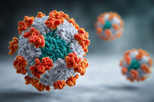 Virus particle representing infectious disease and pandemic illustration - Powered by Adobe