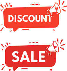 Red Discount and Sale Banner with Megaphone Promotional Vector Design