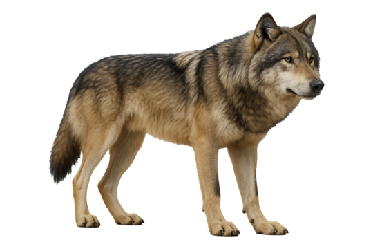 Gray Wolf Standing Profile Isolated on a Transparent Background