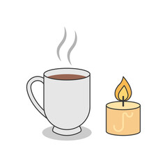Café candle brew featuring a warm cup beside a small candle. Perfect for cozy ambiance themes, slow-living moments, and peaceful café-inspired visuals.