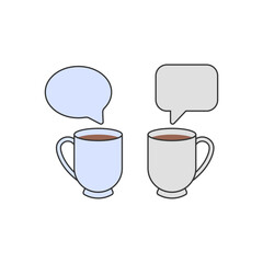 Shared sip chat showing two mugs together with a chat bubble above. Perfect for friendly conversations, warm social moments, and cozy connection themes.