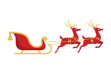 Santa reindeer sleigh christmas holiday winter festive joy on white background