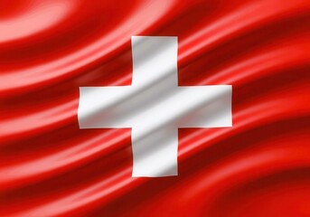 Obraz premium Waving swiss flag with a white cross on a red background