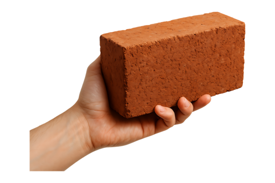 Hand Holding Red Clay Brick Isolated on a Transparent Background - Powered by Adobe