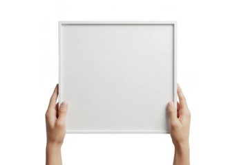 White frame held isolated on transparent background