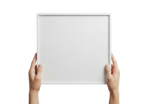 White frame held isolated on transparent background