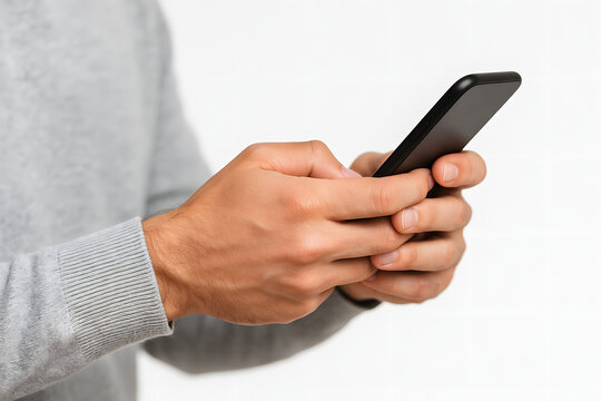 Pessoa digitando no celular. 