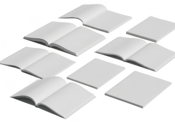 Collection of open books isolated on transparent background