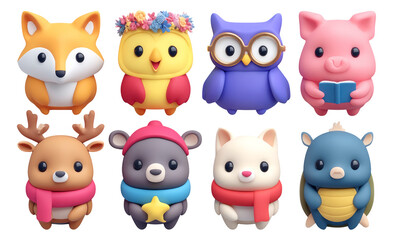 Fototapeta premium Enchanted Animal Companions with Cute Characters on a Transparent Background