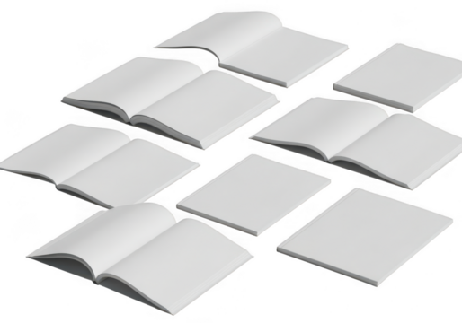 Collection of open books isolated on transparent background