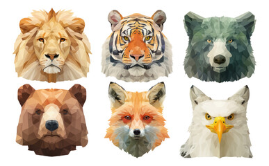 Fototapeta premium Abstract Geometric Animal Portraits in Various Colors on Transparent Background