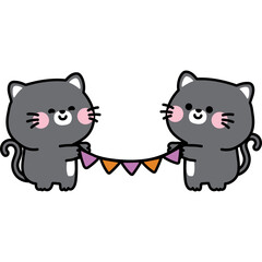 Two Gray Kittens Holding a Colorful Triangle Flag Garland on a Transparent Background